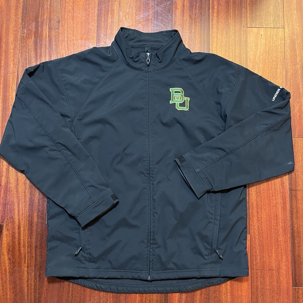 Under Armour Jacket Mens Large Black Zip Up Softshell Baylor University Casual *